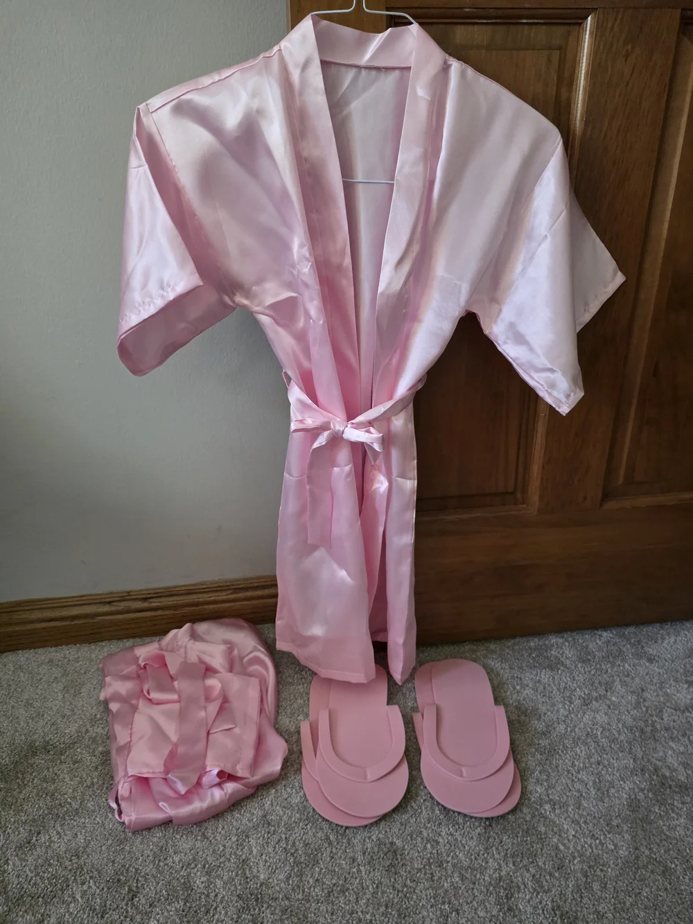 Kid's Satin Kimono Robe With Slippers X2